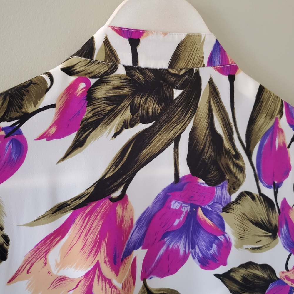 Alia 16 Vintage 90s Romantic Feminine Bold Floral Resortwear Satin Kimono - Picture 13 of 16